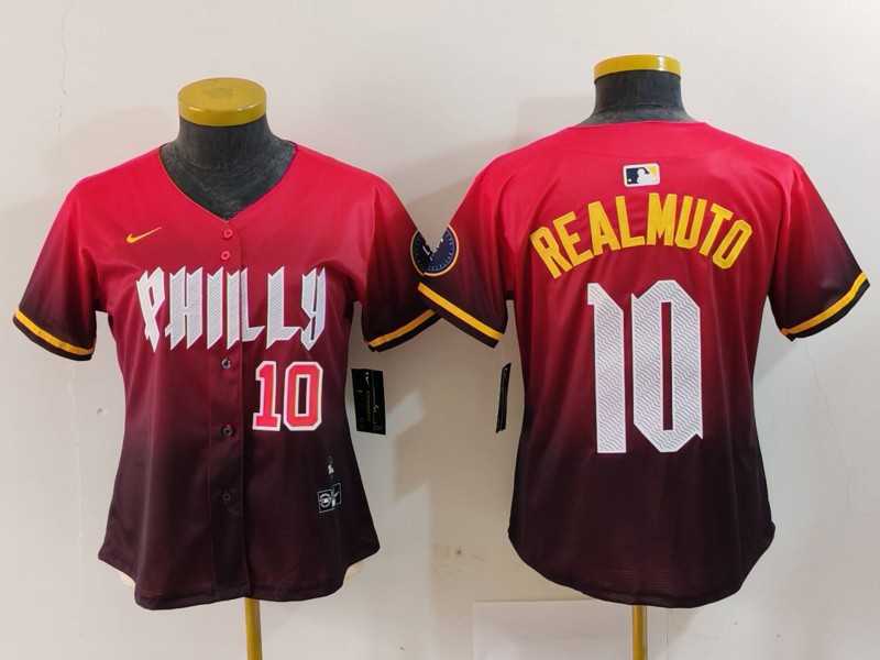 Women%27s Philadelphia Phillies #10 JT Realmuto Number Red 2024 City Connect Limited Jersey